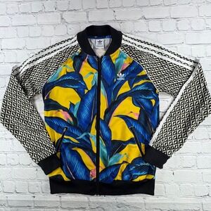 Adidas Originals x FARM Rio Track Jacket Womens S Yellow Blue Palm Leaf SST